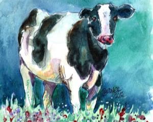 Cow in the Flower Meadow by Lynette Redner 