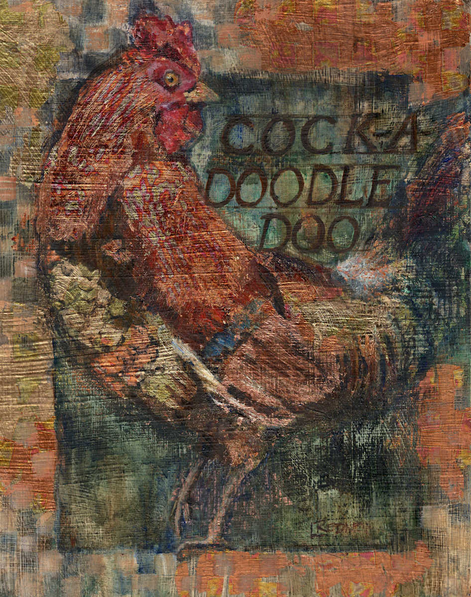 Rooster Walking In Gold by Lynette Redner, Image 1.