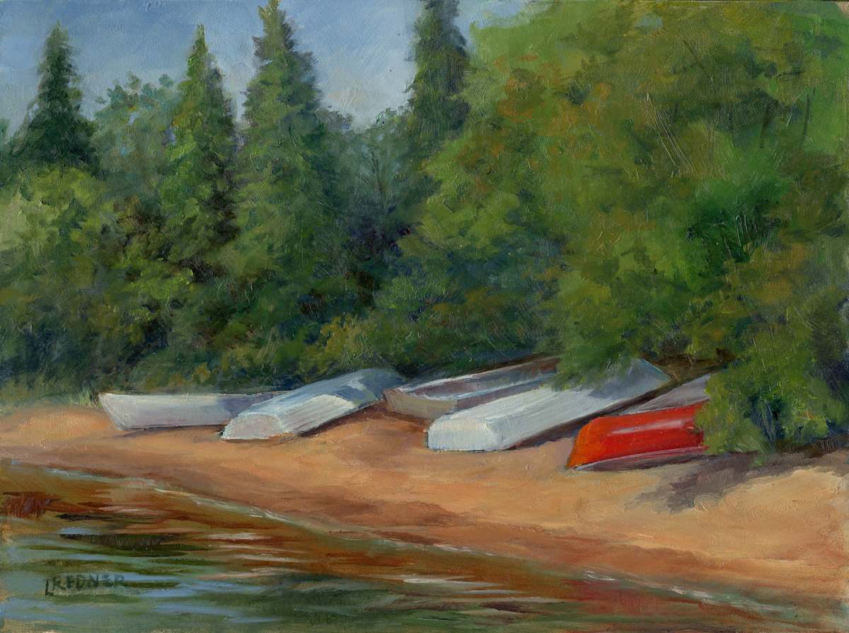 Summer Boats Awaiting Tourists; Madeline Island by Lynette Redner 