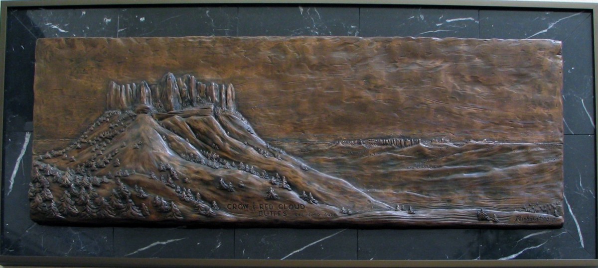 Crow and Red Cloud Buttes, Crawford Area (1 of 4 bas relief plaques) by Richard Reinhardt 