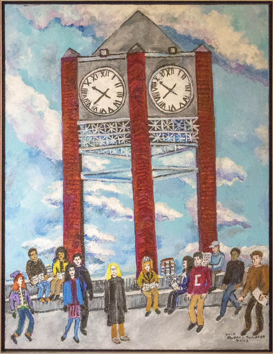 Subject: Students going to & from class w/ Bell Tower as a backdrop on 11/18-20 by Audrey Towater 
