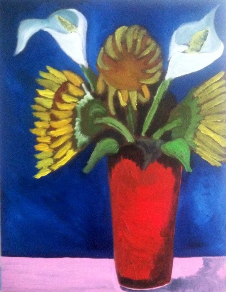 Red Vase with Sunflowers and Callies by Christopher John Hoppe 