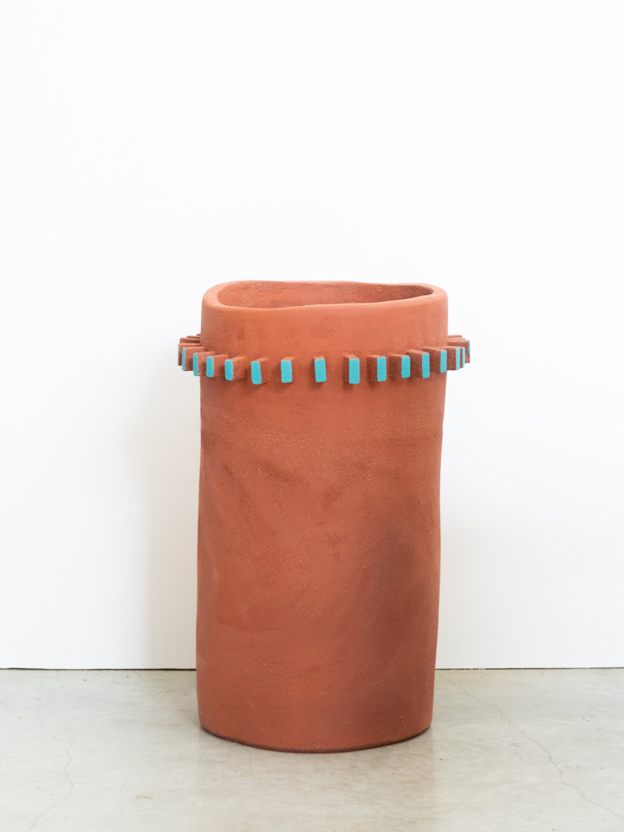 Teal Fin Terra Cotta Cylinder by BEN MEDANSKY STUDIO 