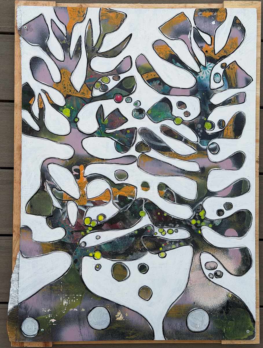 Kelp orange pink green mid century modern by Tina Psoinos, Image 1.