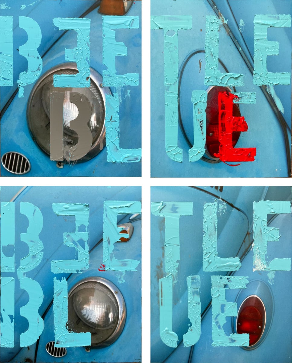 Typography on Photo (tetraptychs) by Tina Psoinos  Image: Beetle Blue
