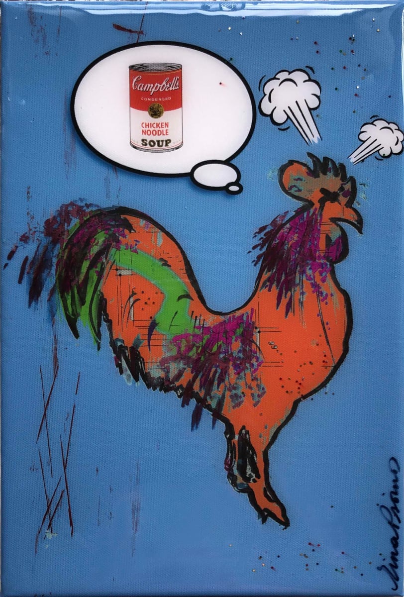 Rooster Dreams of Andy Warhol Blue by Tina Psoinos 