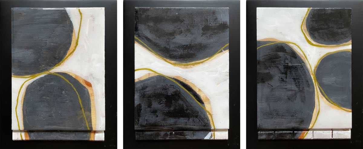 Simply Black White Gold 1-3 by Tina Psoinos  Image: Simply Black White Gold triptych framed