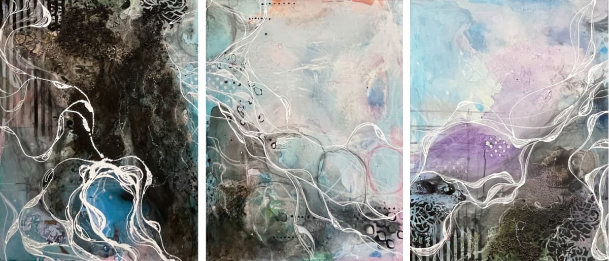Big Sur Effervescent Blue_triptych by Tina Psoinos 