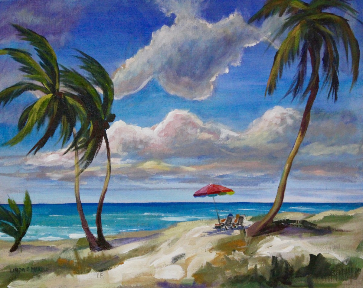 Breezy Beach No. 3 Colorful Umbrella by Linda S. Marino 