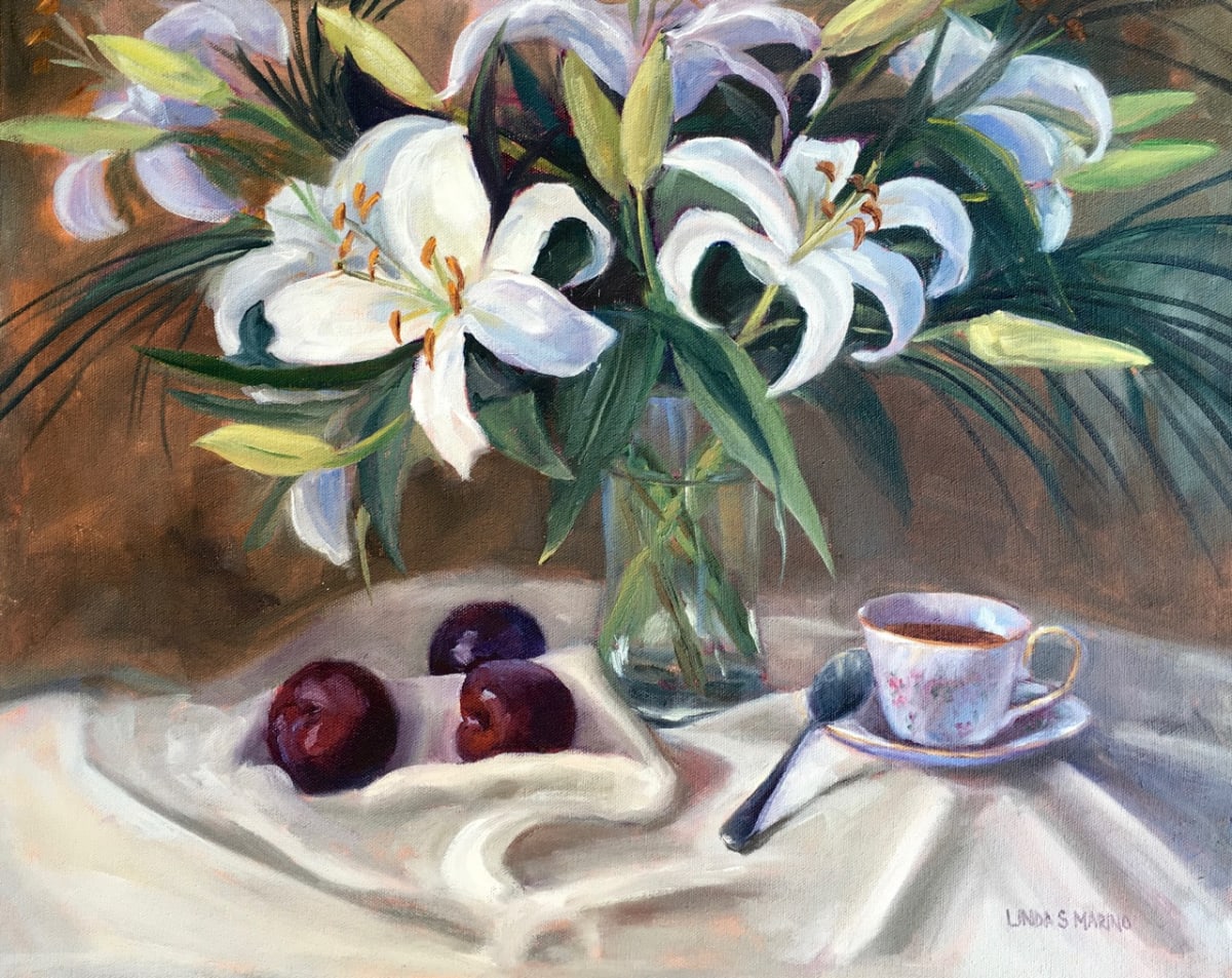 Lilies, Plum and Tea by Linda S. Marino 