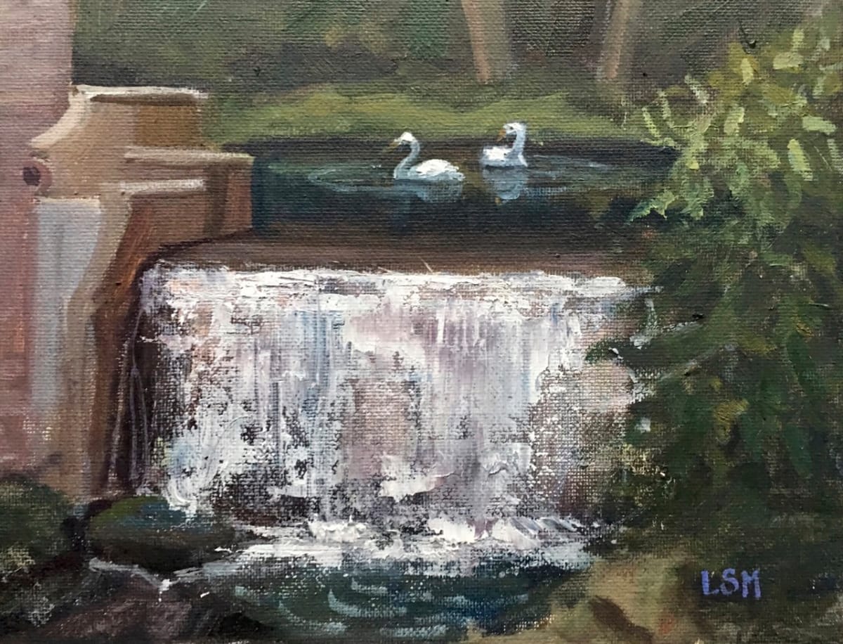 Two Swans and a Waterfall by Linda S. Marino 