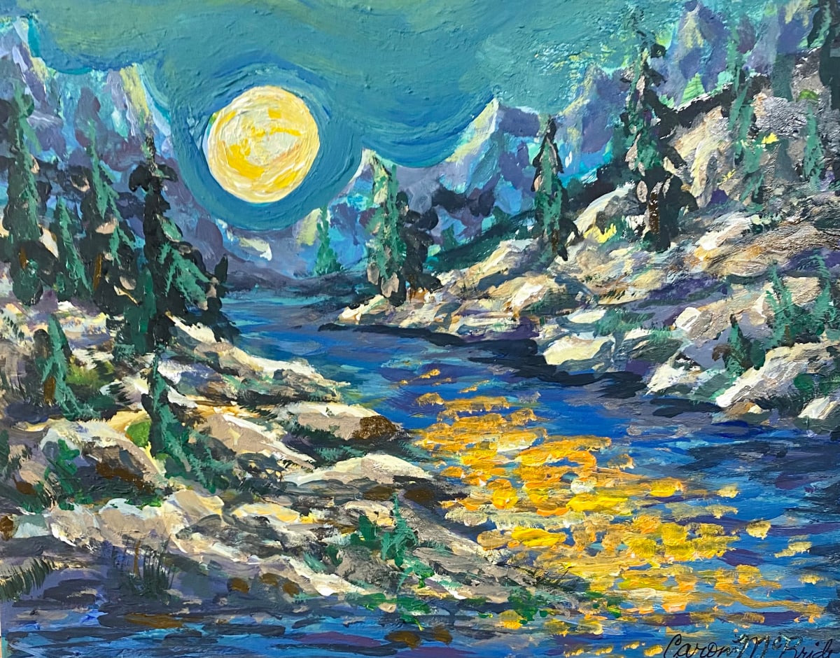 Moonlit by Caron McBride  Image: The Highwood River flows through Eden Valley Reserve #216 were I work at the school. Darkness comes quickly in winter to the Yethka community from Gahnah. Stoney Nakoda. 