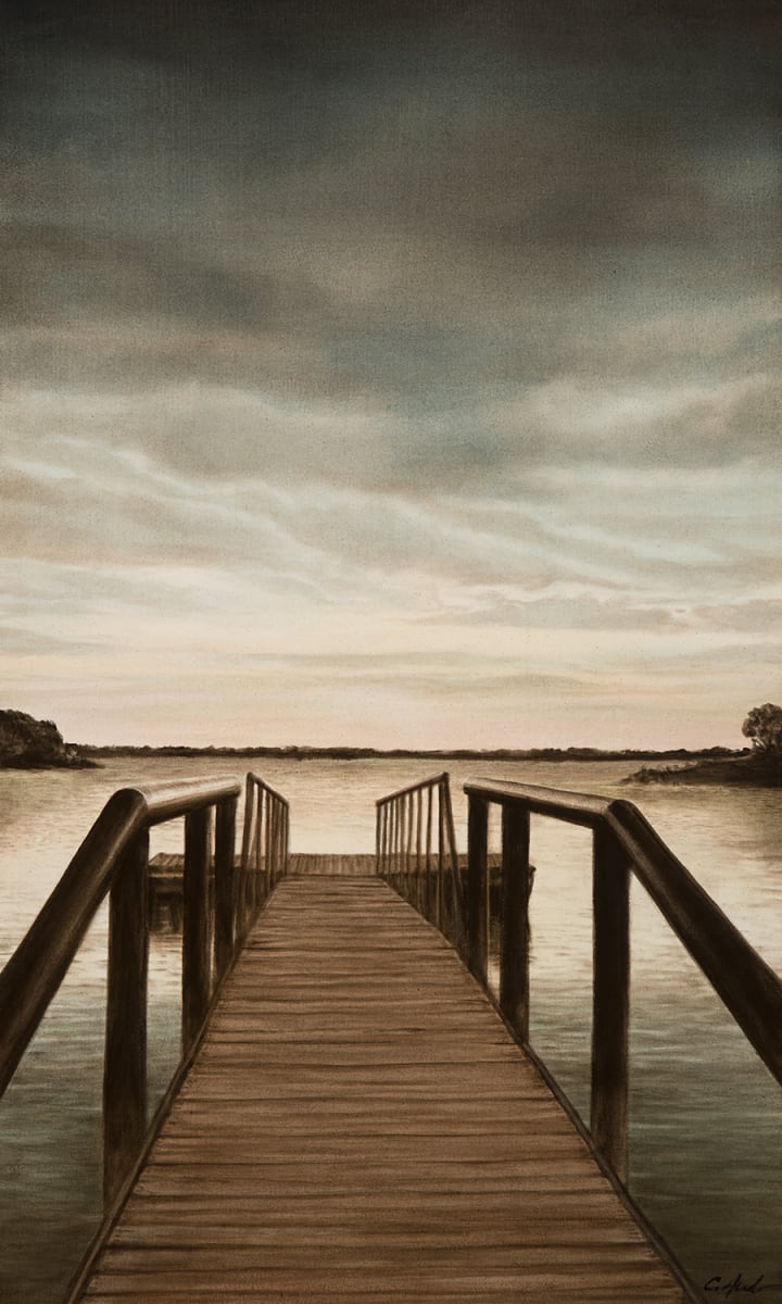 Evening at Grapevine Lake by Carol L. Acedo  Image: View from the dock at dusk on Grapevine Lake