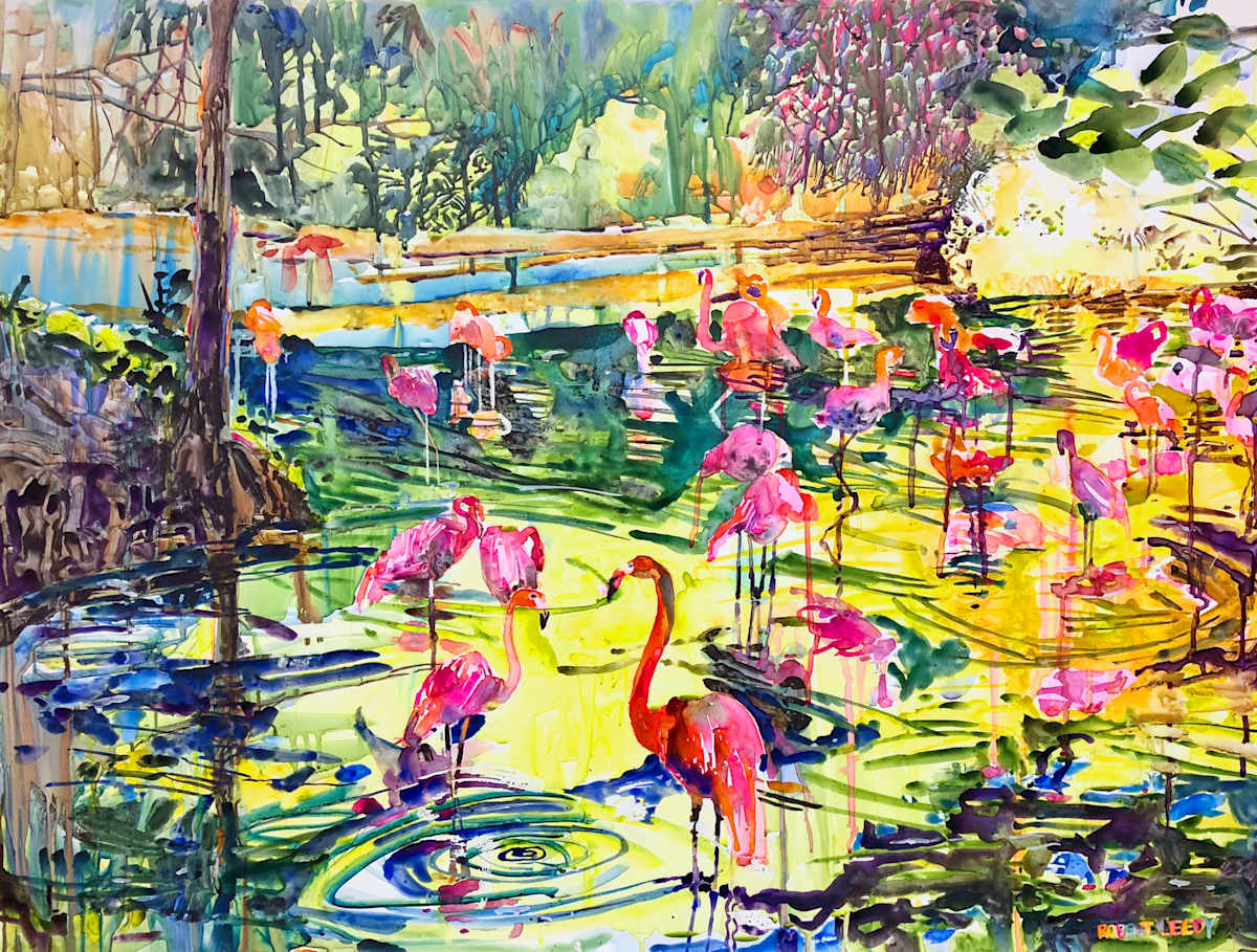 "Bathing Flamingos VI" by Robert H. Leedy, Image 1.