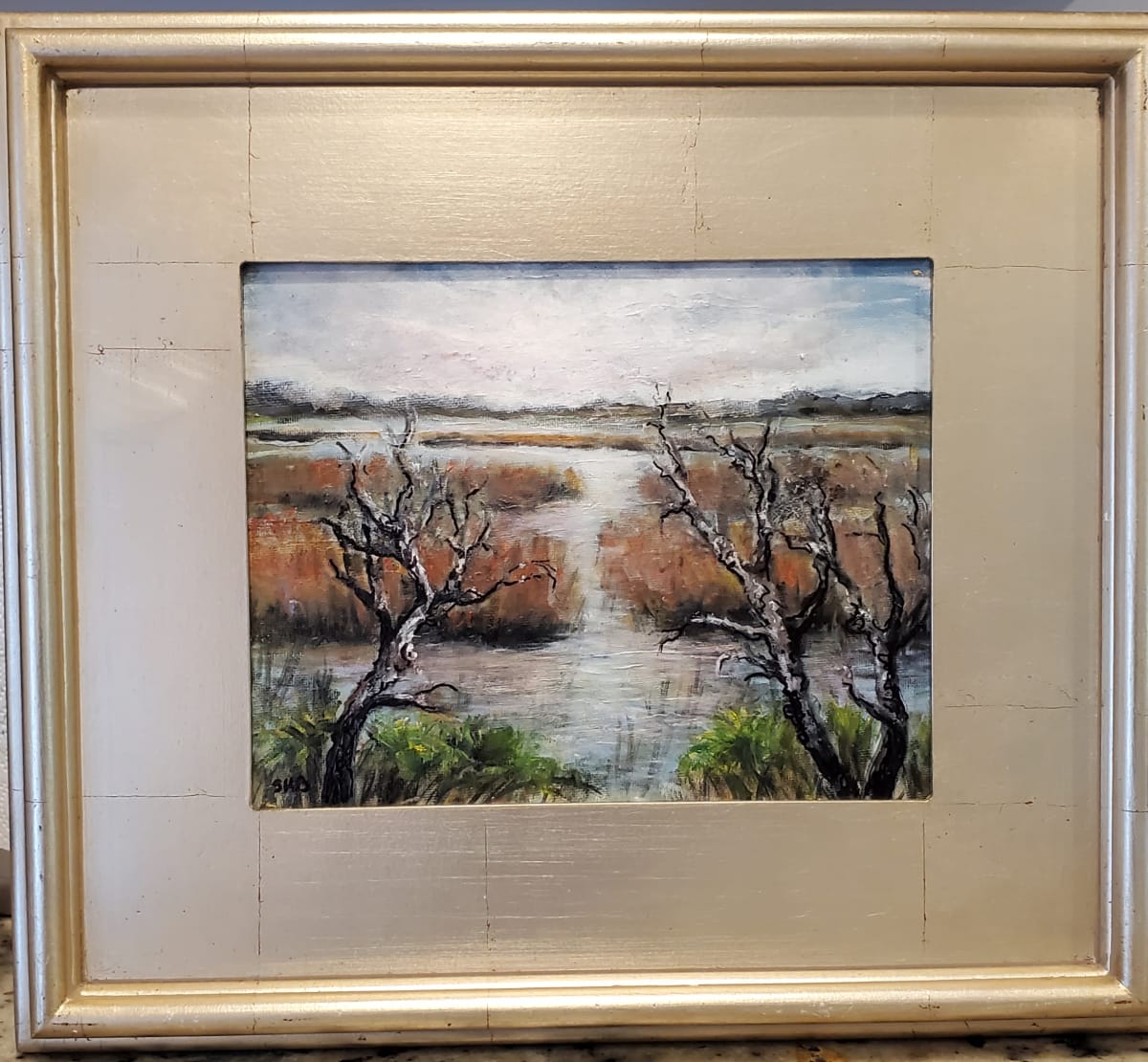 Two Trees at Edisto by Susan Bryant  Image: I painted this view from my cousin's picnic shelter at Little Edisto Island, South Carolina.