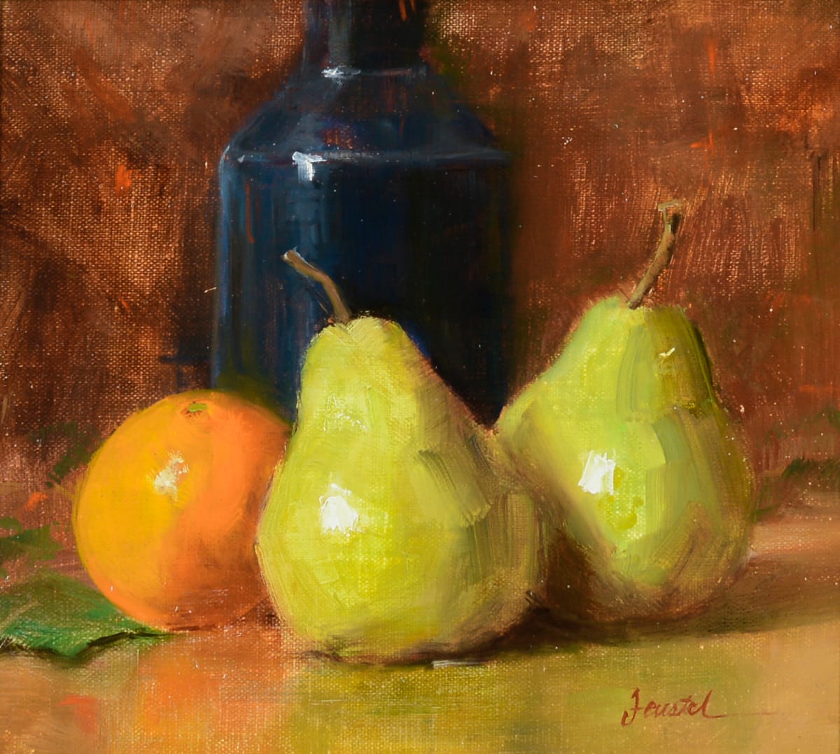 Pears and an Orange by Cynthia Feustel 