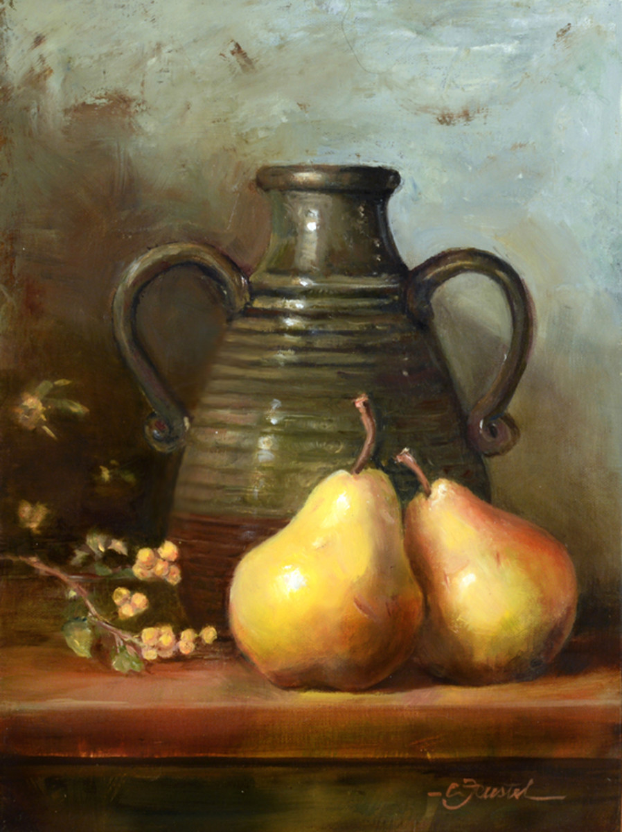 Pears with a Green Jug by Cynthia Feustel 