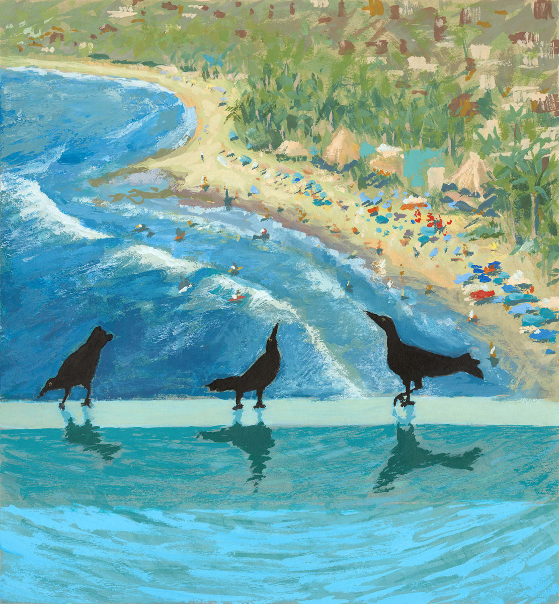 Ladies at the Spa ~ Sayulita, Mexico by Jessica Falcone  Image: ©Jessica Falcone, "Ladies at the Spa", Watercolor & Gouache, 7.5" X 7"
