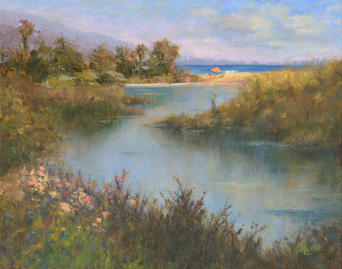 Reflections of Summer ~ Malibu Lagoon by Jessica Falcone  Image: ©Jessica Falcone, "Reflections of Summer", Oil on Canvas, 11" X 14"