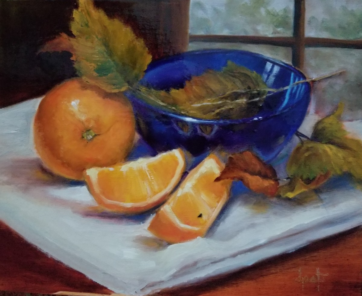 Oranges with Blue Bowl by Donna Pate 