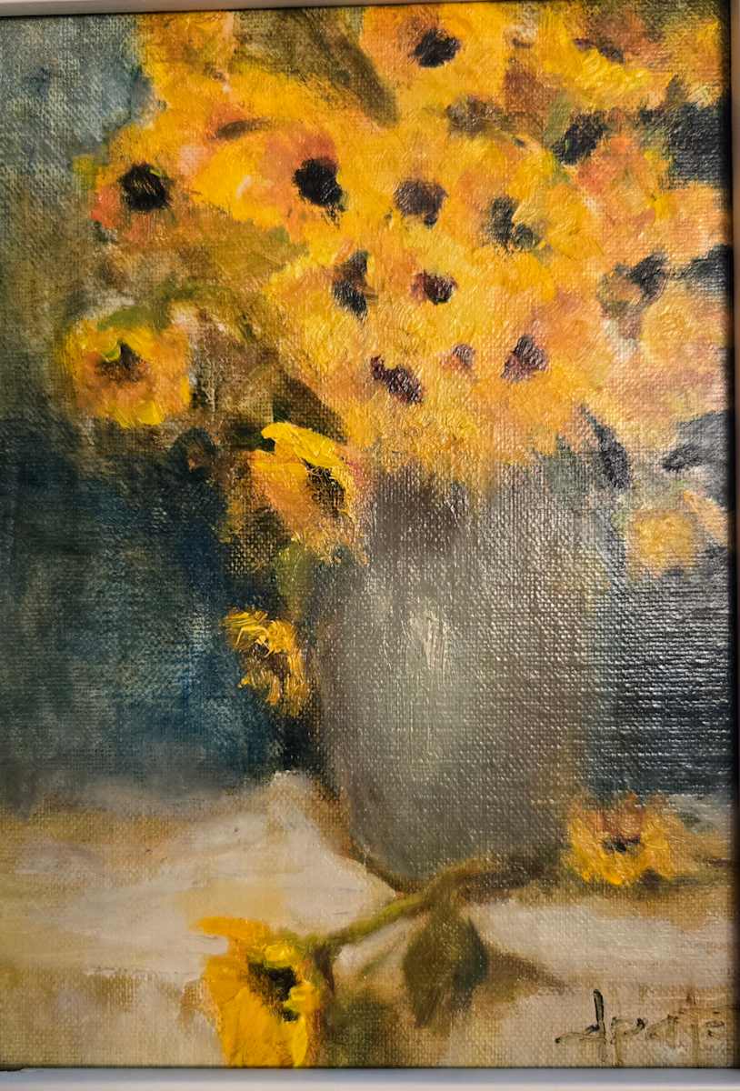 Sunflowers in Green Vase by Donna Pate 