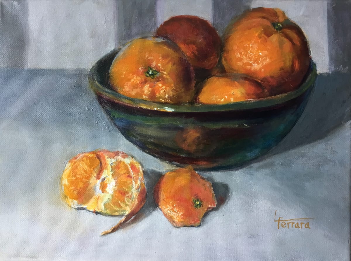 Oranges in a Pottery Bowl by Lina Ferrara 