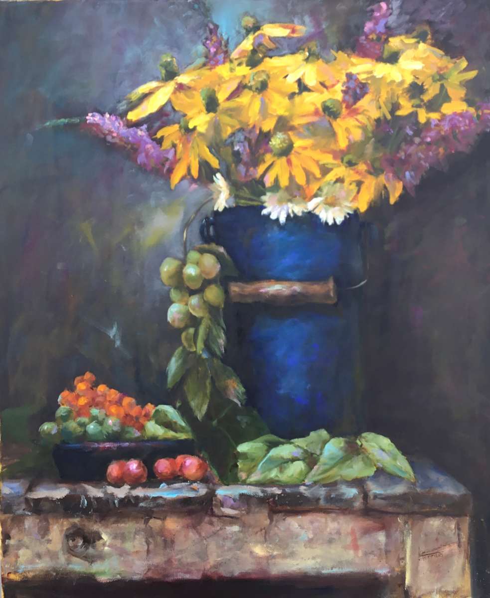 Harvest Blues and Golden Blooms by Lina Ferrara, Image 1.