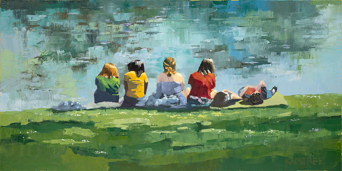 Best Friends at Freedom Park by Mary Kamerer Impressionist Painting 
