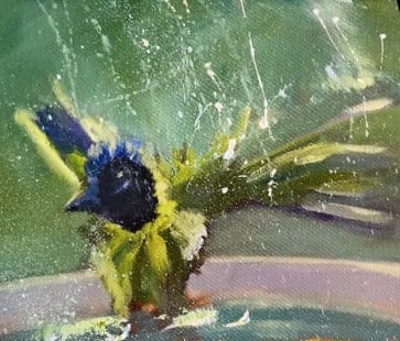 Splish-Splash at the Bird Bath 2 by Mary Kamerer Impressionist Painting 