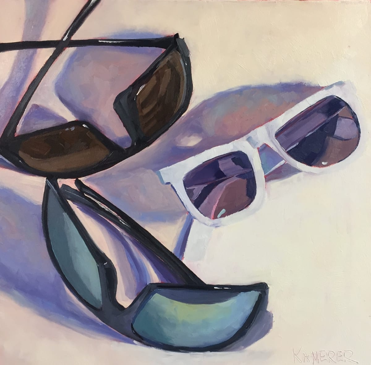Too Cool by Mary Kamerer Impressionist Painting  Image: I love finding the shadows, reflections and refractions in objects—how fun to see them in these sunglasses!