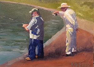Fishing with Dad by Mary Kamerer Impressionist Painting 