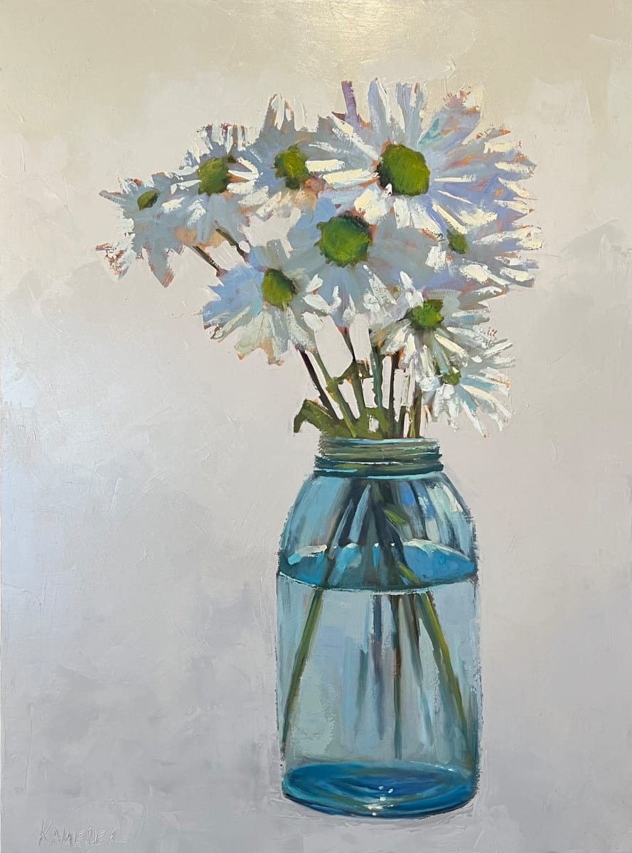 White Daisies from the Coffee Shop by Mary Kamerer Impressionist Painting 