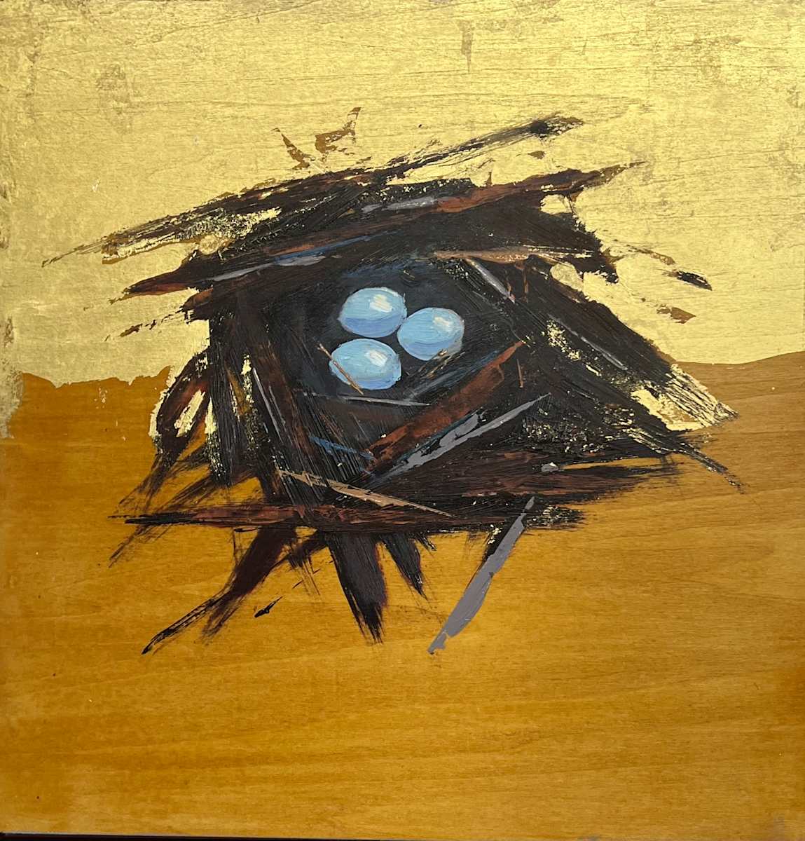 Gilded Refuge  Three Eggs by Mary Kamerer Impressionist Painting 