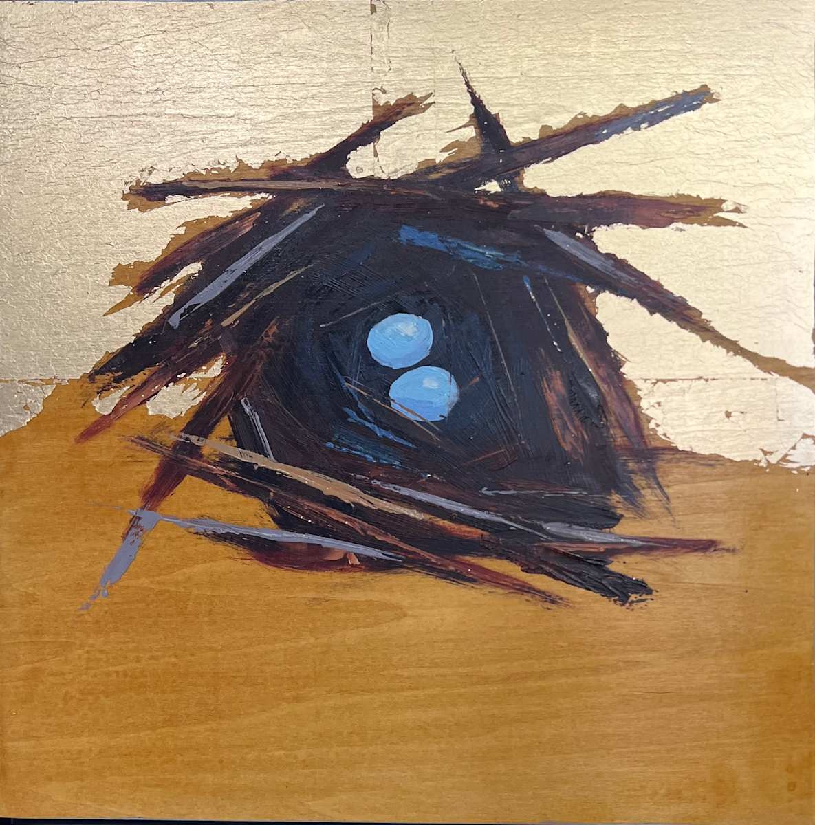 Gilded Refuge Two Eggs by Mary Kamerer Impressionist Painting 