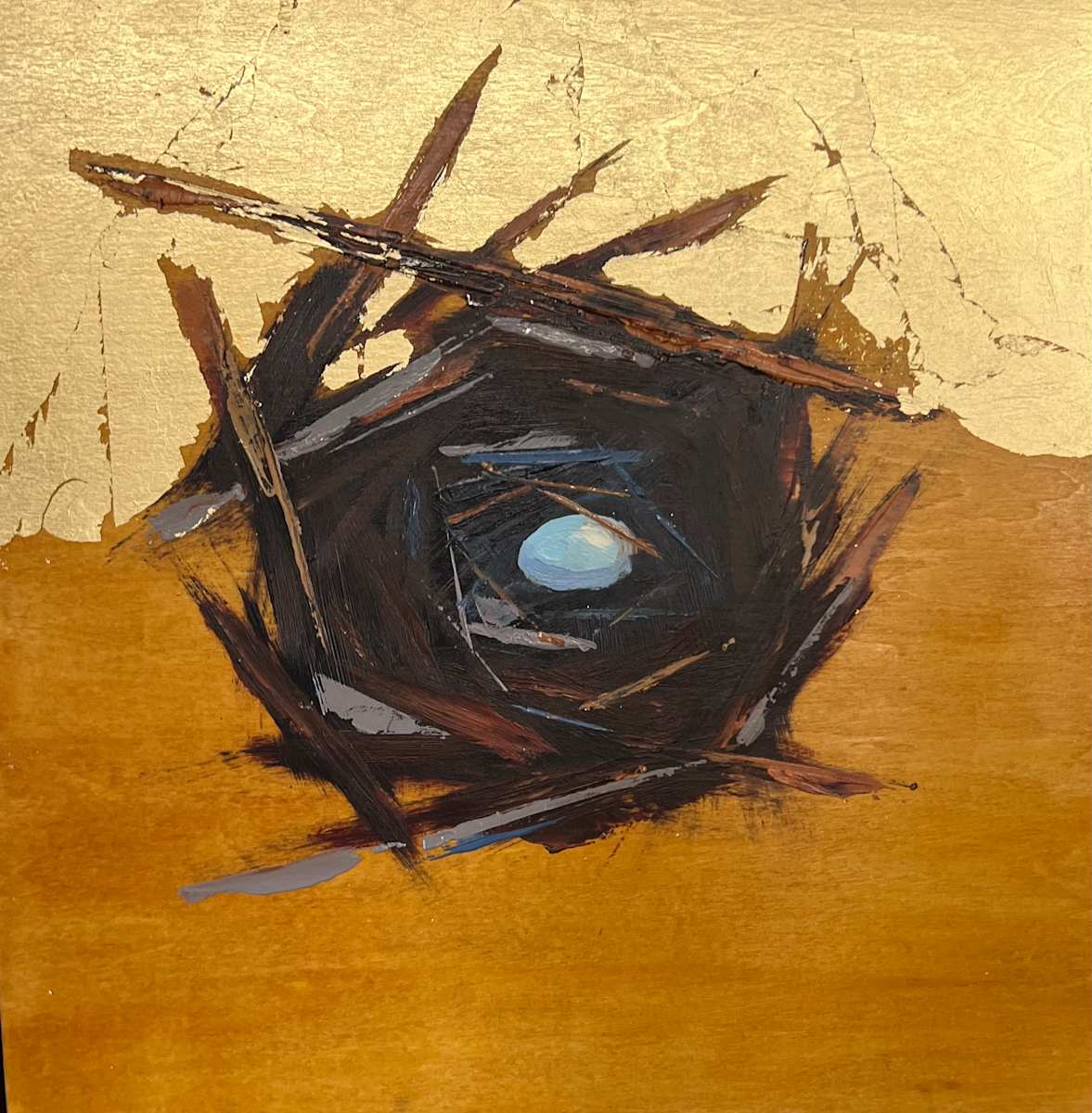 Gilded Refuge. One Egg by Mary Kamerer Impressionist Painting 