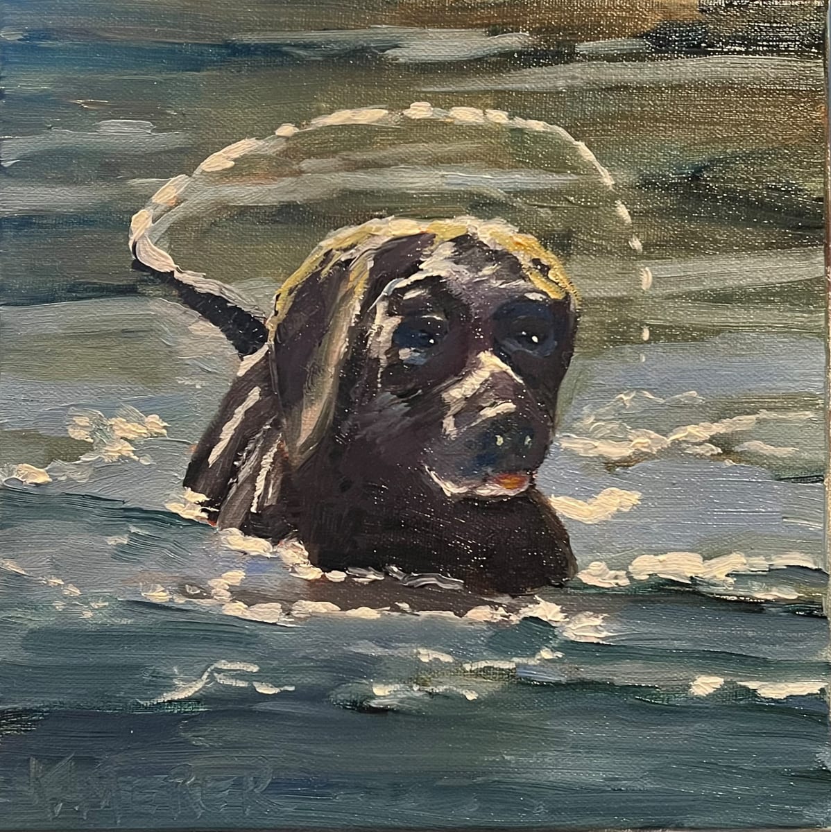 Black Lab by Mary Kamerer Impressionist Painting 