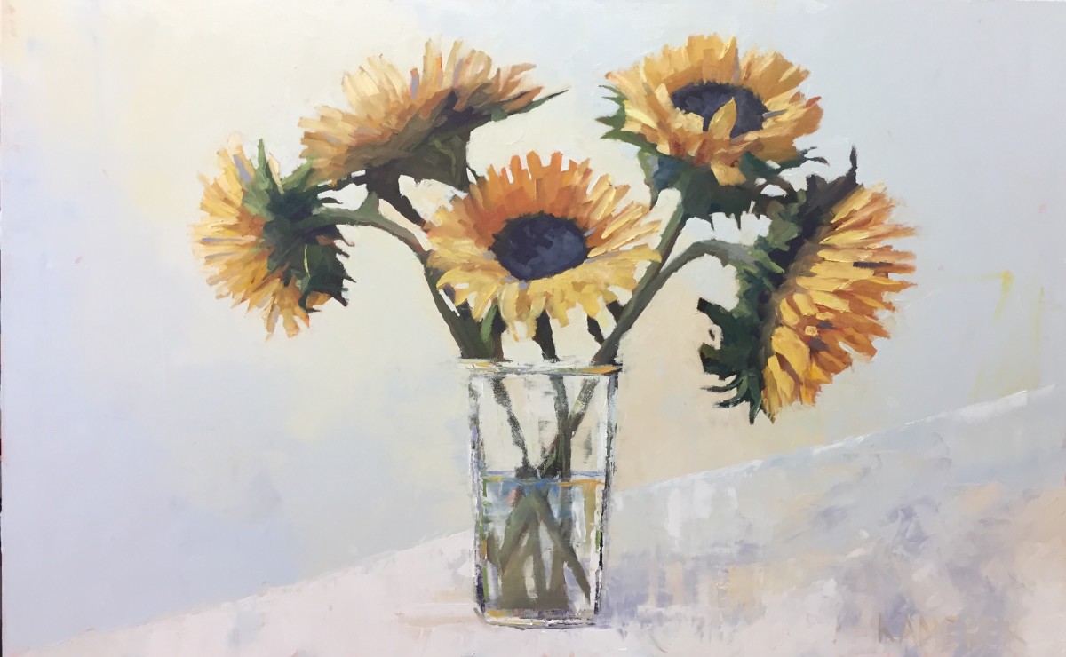 Sunflowers--Sunshine in a Vase by Mary Kamerer Impressionist Painting 