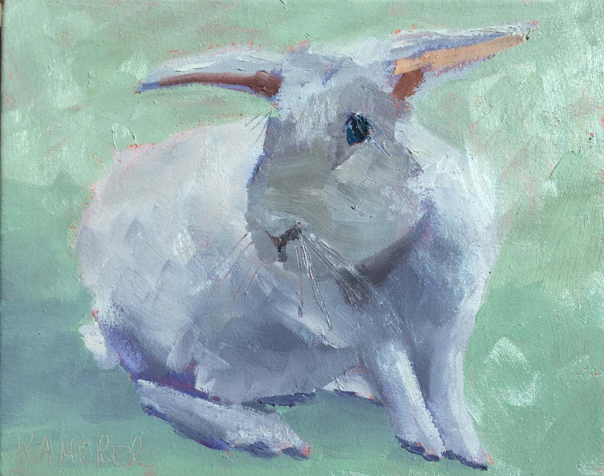 Gray Bunny on Green by Mary Kamerer Impressionist Painting 