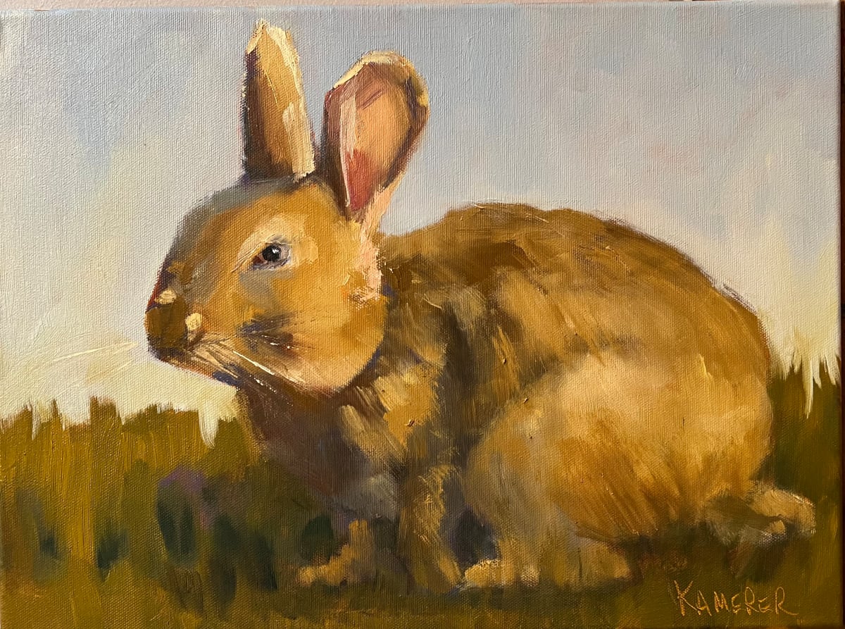 Golden Boy by Mary Kamerer Impressionist Painting  Image: A timeless addition to your home decor, this sweet rabbit brings a soft bit of warm color, light-heartedness and a natural element to your walls.