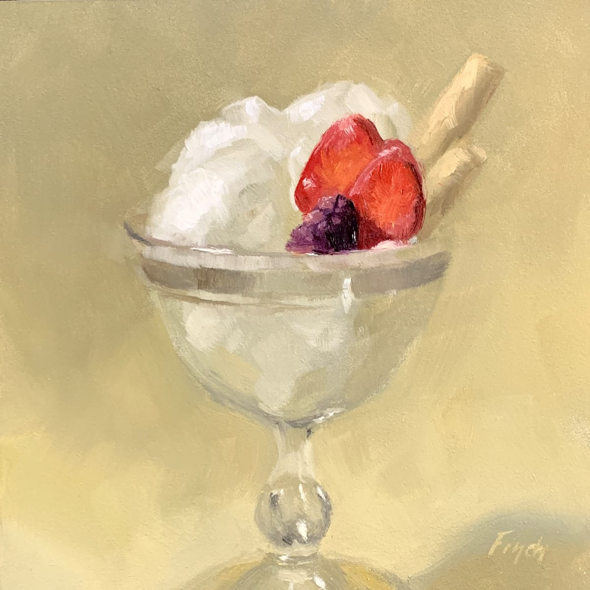 This Makes it Healthy, Right? by Rebecca Finch  Image: This delicate dessert proved to be a challenge to paint before the ice cream's melting altered the placement of the other elements.
