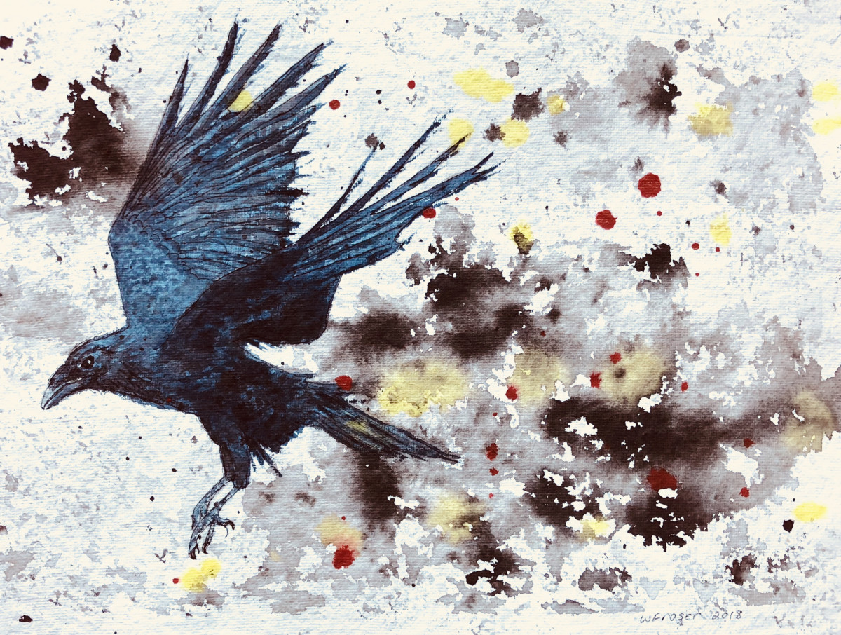 Raven in Flight - SOLD by Wanda Fraser 