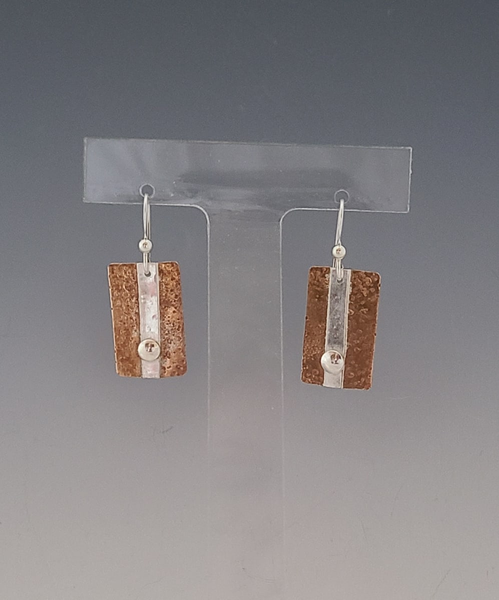 Textured Bronze Rectangle Earrings by Susan Baez 