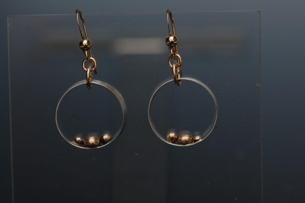 Open Silver Hoops with Bronze balls by Susan Baez  Image: 1" disk