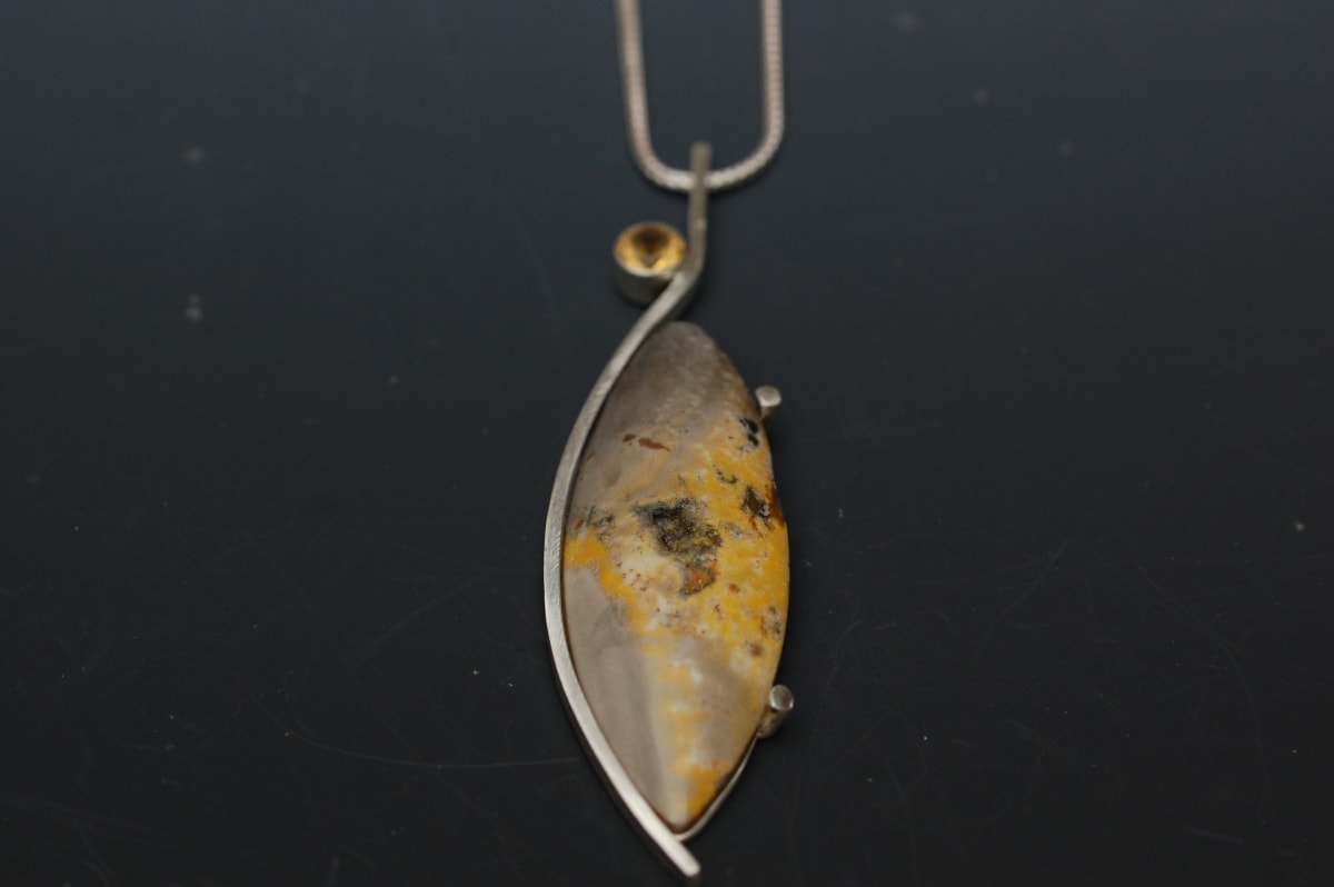 Yellow/Gray Jasper Necklace by Susan Baez  Image: 3.5" x .75" x 18" chain