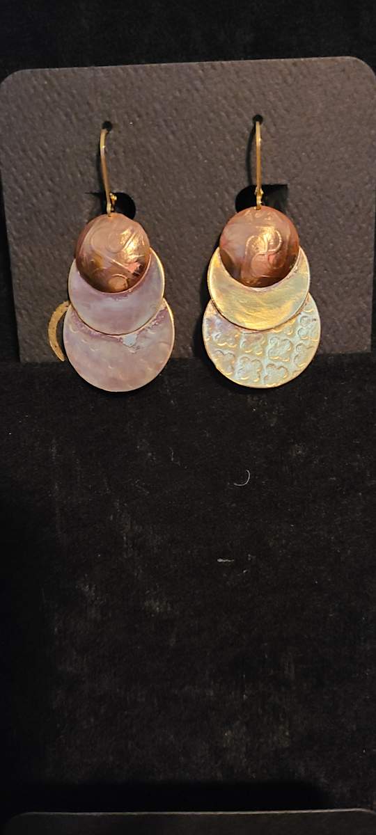Decending Brass Disk Earrings by Susan Baez, Image 2.