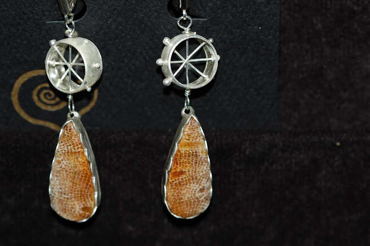 Fossilized Palm Earrings by Susan Baez, Image 2.