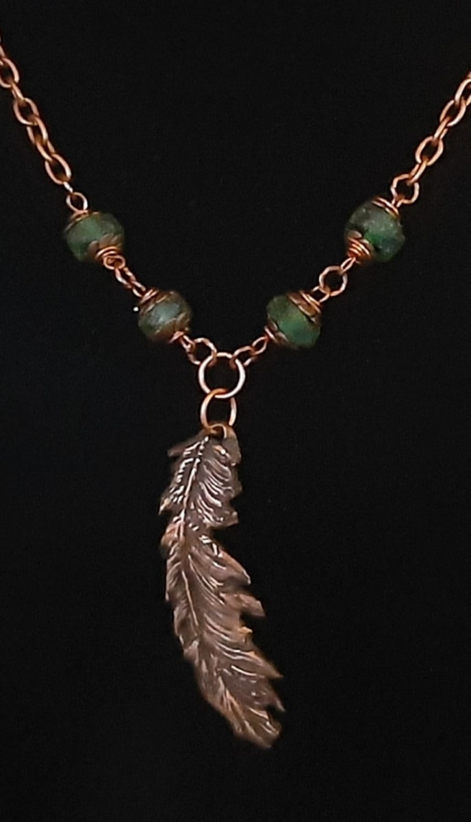 Copper Clay Feather Necklace by Therese Miskulin 