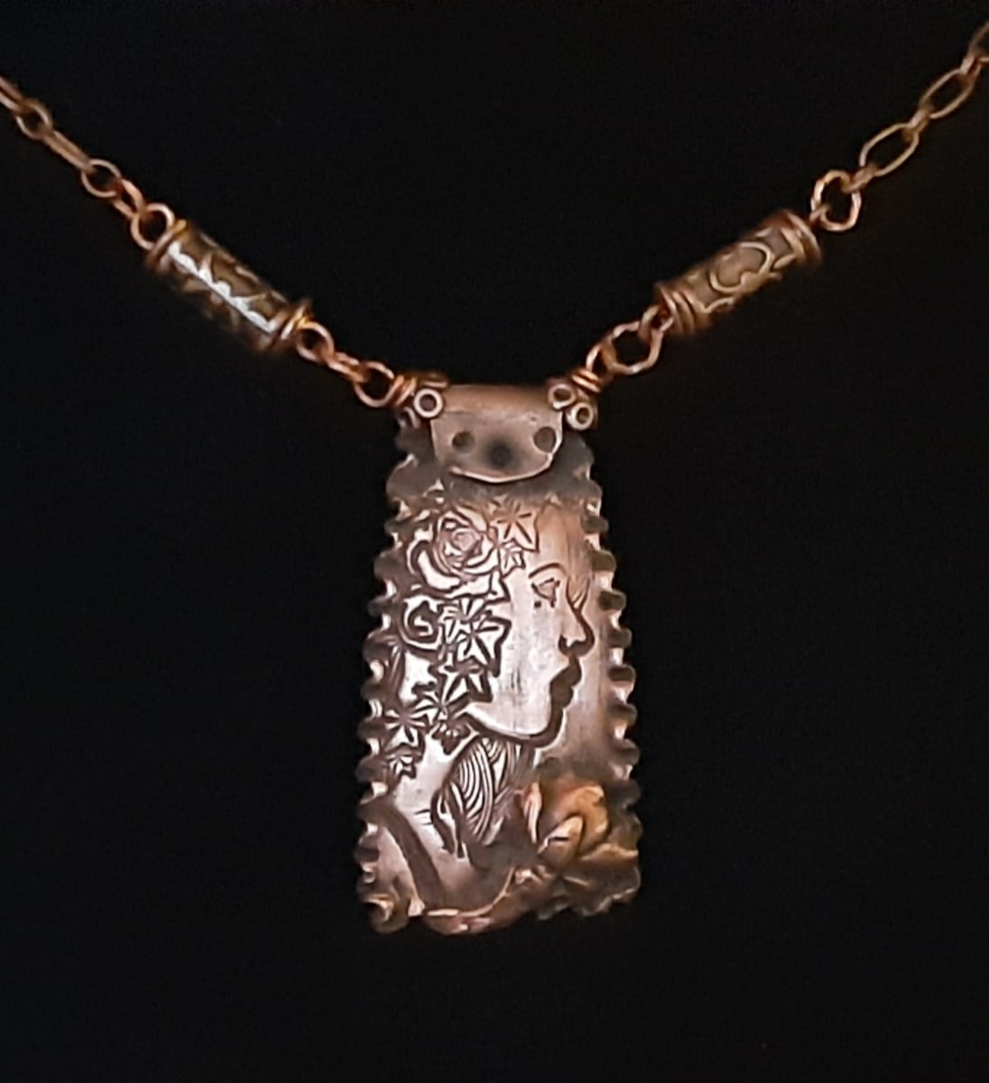Copper Clay Girl Necklace by Therese Miskulin 