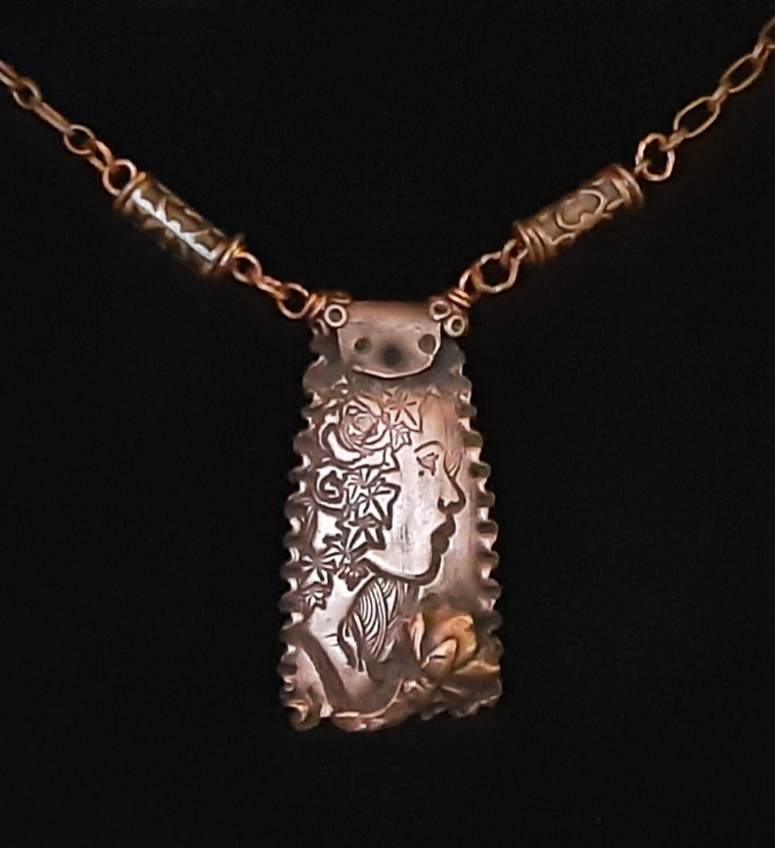 Copper Clay Girl Necklace by Therese Miskulin 