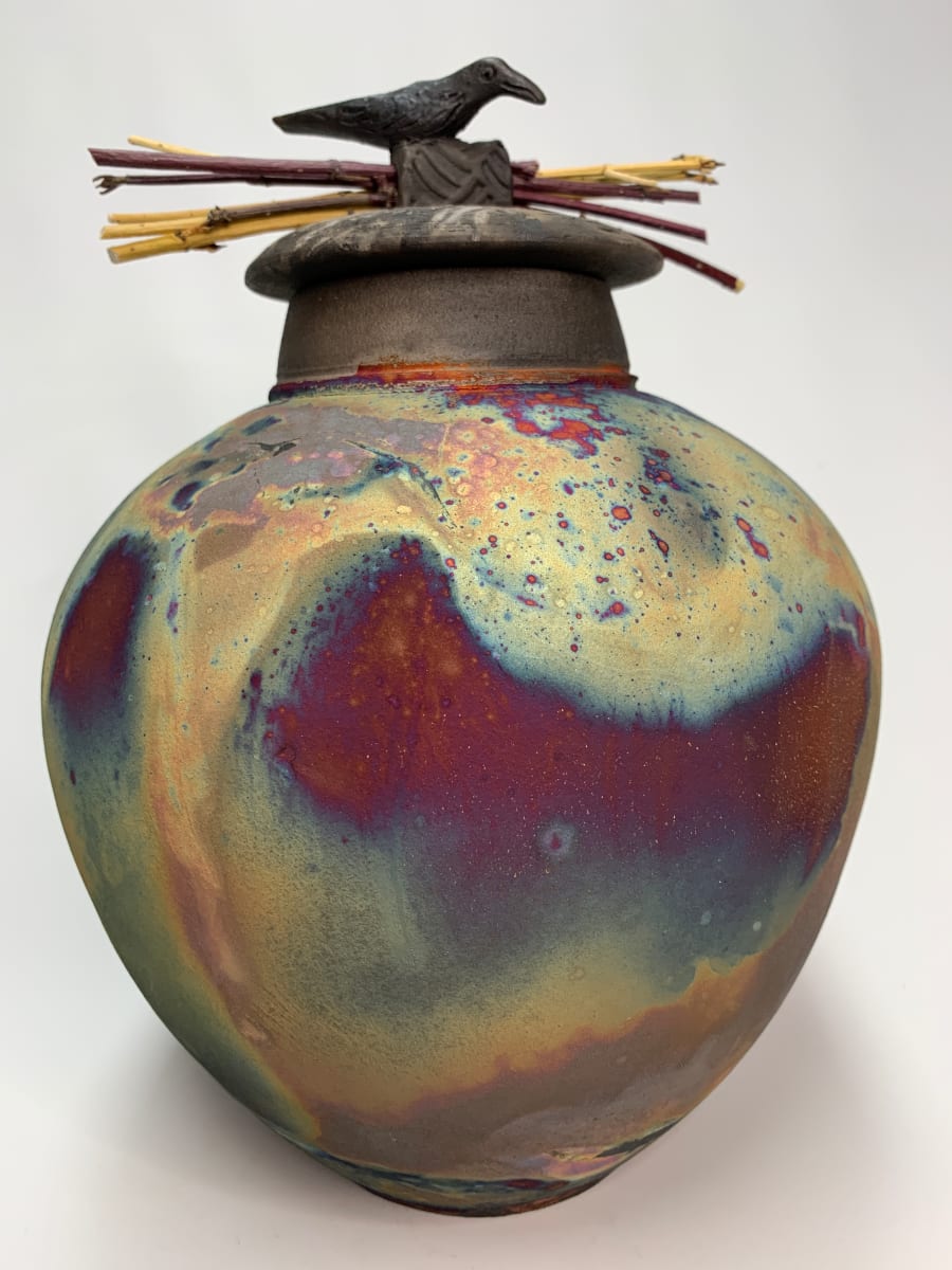 Lidded Jar with Reeds by Joe Clark 